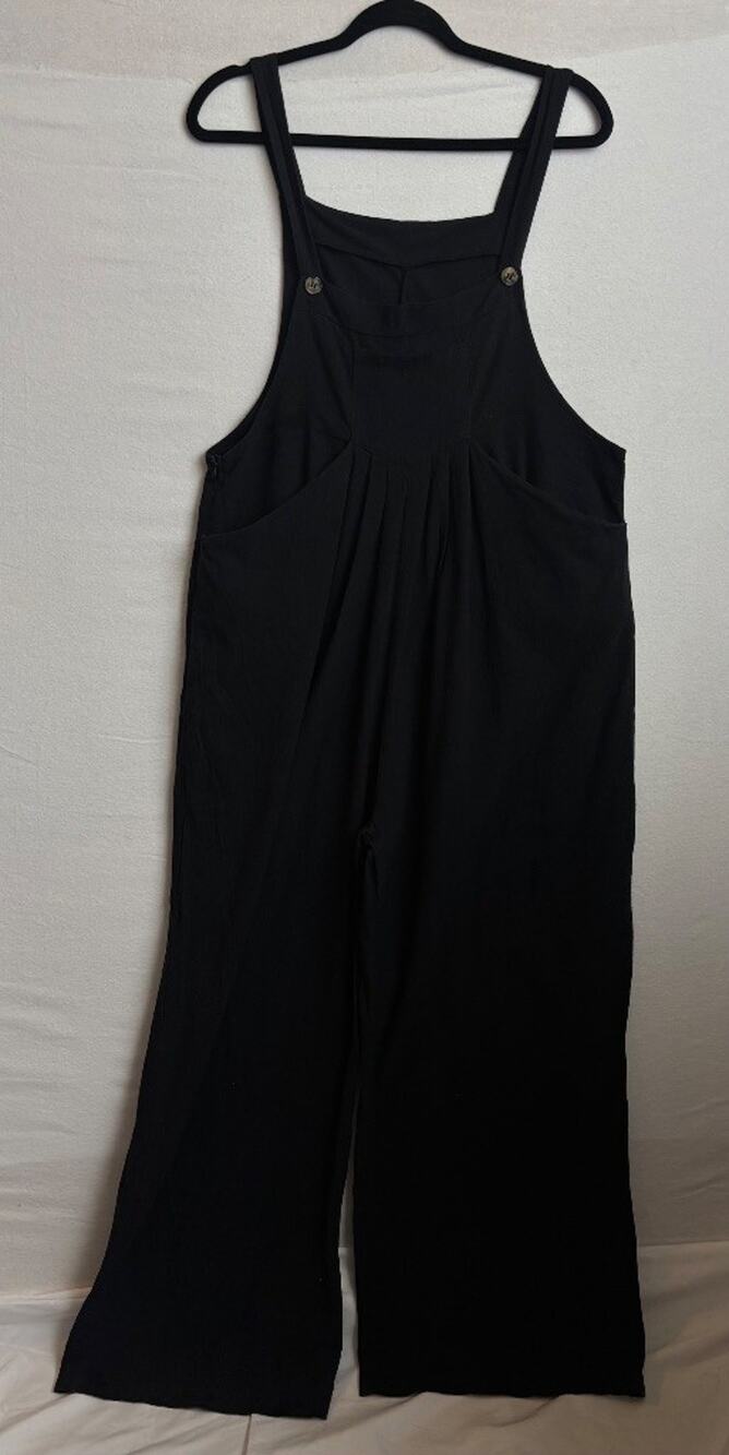 Black Wide Leg Bib Overall Jumpsuit XXL Minimalist 100% Cotton Overalls